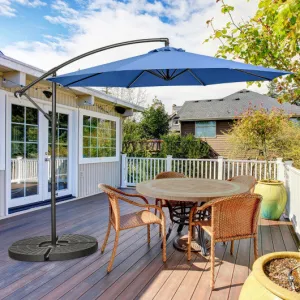 10 Feet Offset Umbrella with 8 Ribs Cantilever and Cross Base-Blue