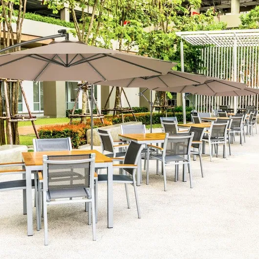 10 Inch Patio Hanging Solar LED Umbrella Sun Shade with Cross Base-Tan