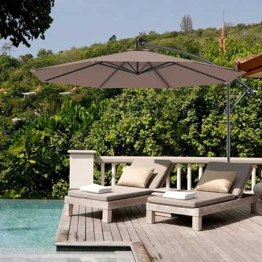 10 Inch Patio Hanging Solar LED Umbrella Sun Shade with Cross Base-Tan