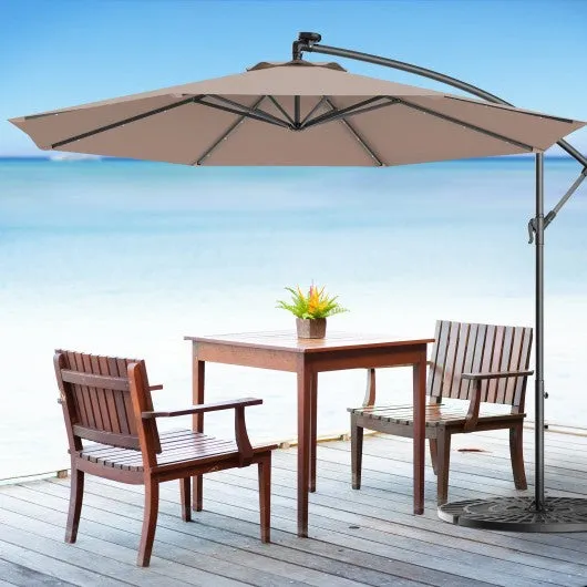 10 Inch Patio Hanging Solar LED Umbrella Sun Shade with Cross Base-Tan