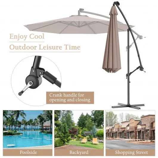 10 Inch Patio Hanging Solar LED Umbrella Sun Shade with Cross Base-Tan