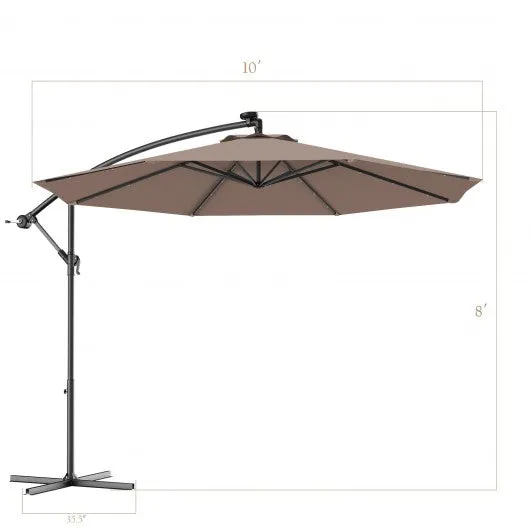 10 Inch Patio Hanging Solar LED Umbrella Sun Shade with Cross Base-Tan