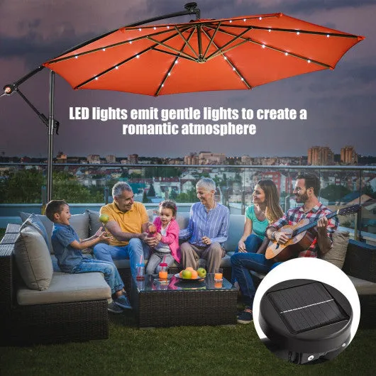 10" Patio Hanging Solar LED Umbrella Sun Shade with Cross Base-Orange