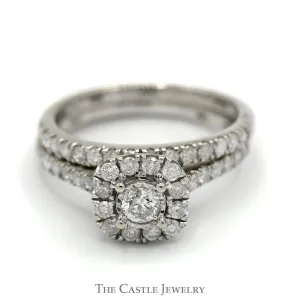 1cttw Round Illusion Set Diamond Bridal Set with Halo and Matching Band in 10k White Gold