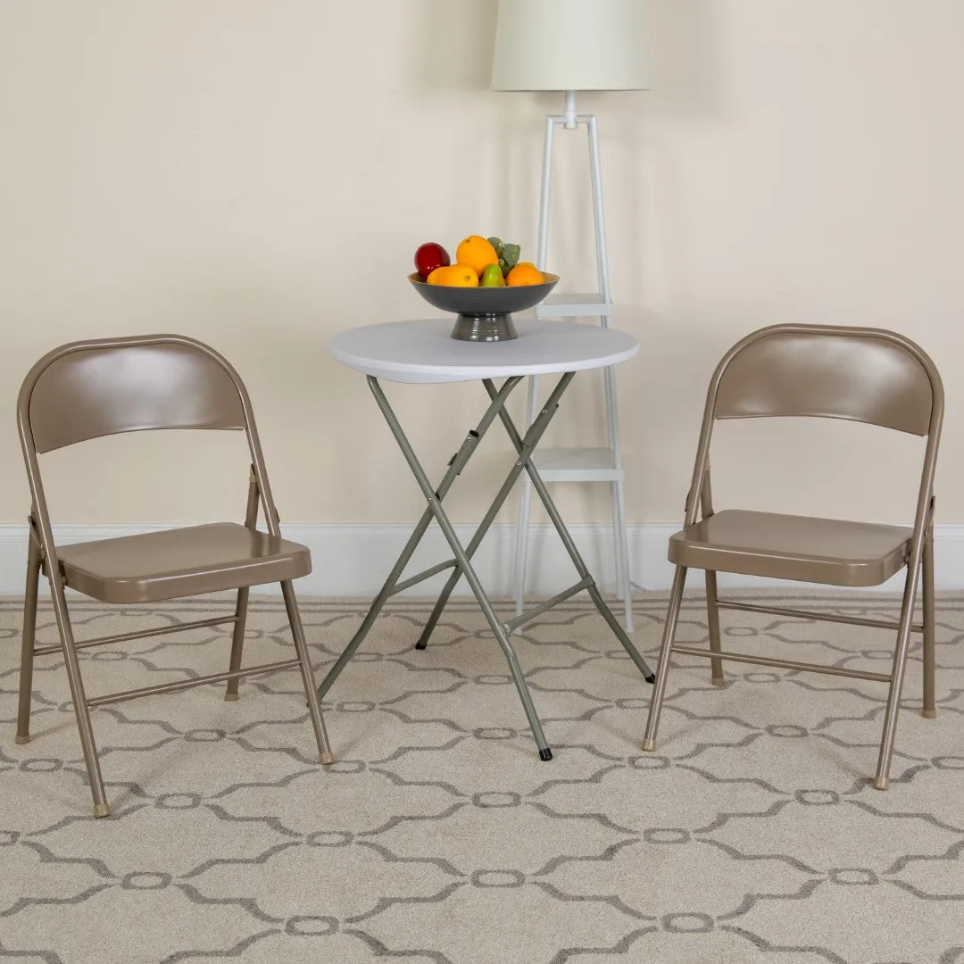 2-Pack Commercial Grade Folding Chairs, Double Braced Metal, Beige Finish