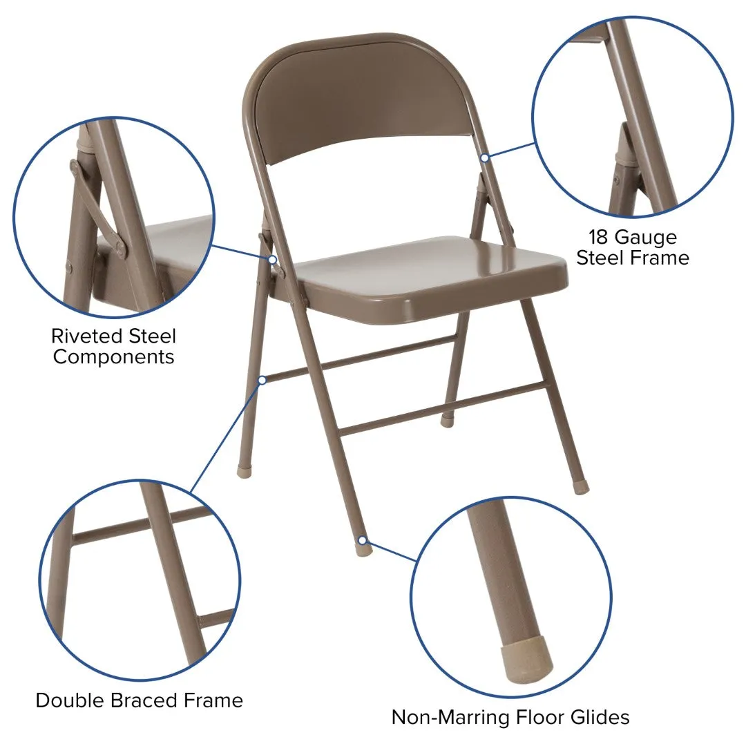 2-Pack Commercial Grade Folding Chairs, Double Braced Metal, Beige Finish