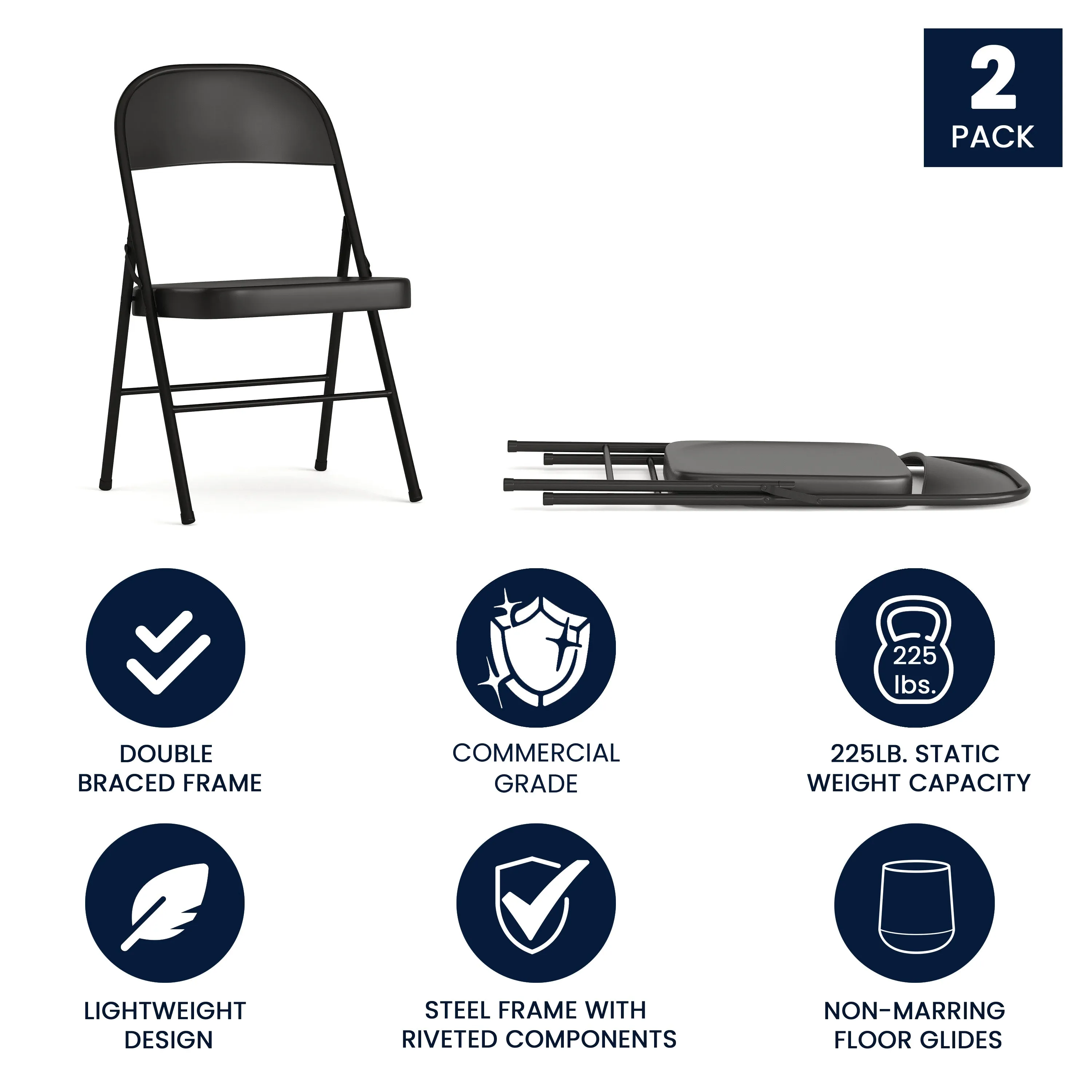 2-Pack Commercial Grade Folding Chairs, Double Braced Metal, Beige Finish