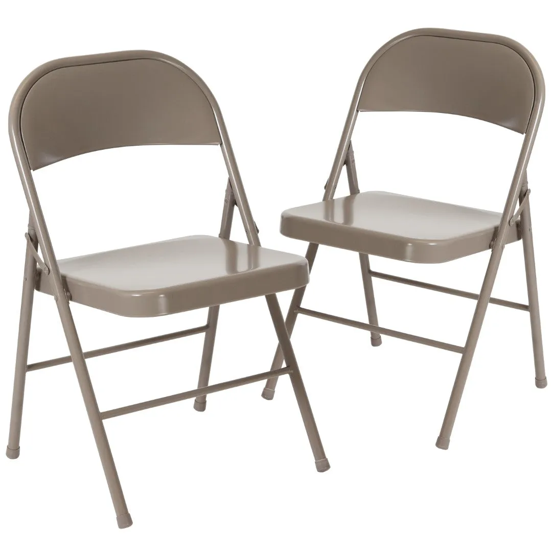 2-Pack Commercial Grade Folding Chairs, Double Braced Metal, Beige Finish