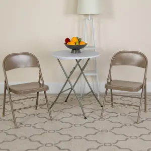 2-Pack Commercial Grade Folding Chairs, Double Braced Metal, Beige Finish