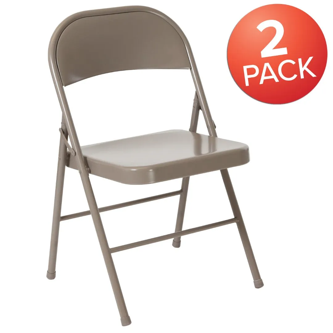 2-Pack Commercial Grade Folding Chairs, Double Braced Metal, Beige Finish