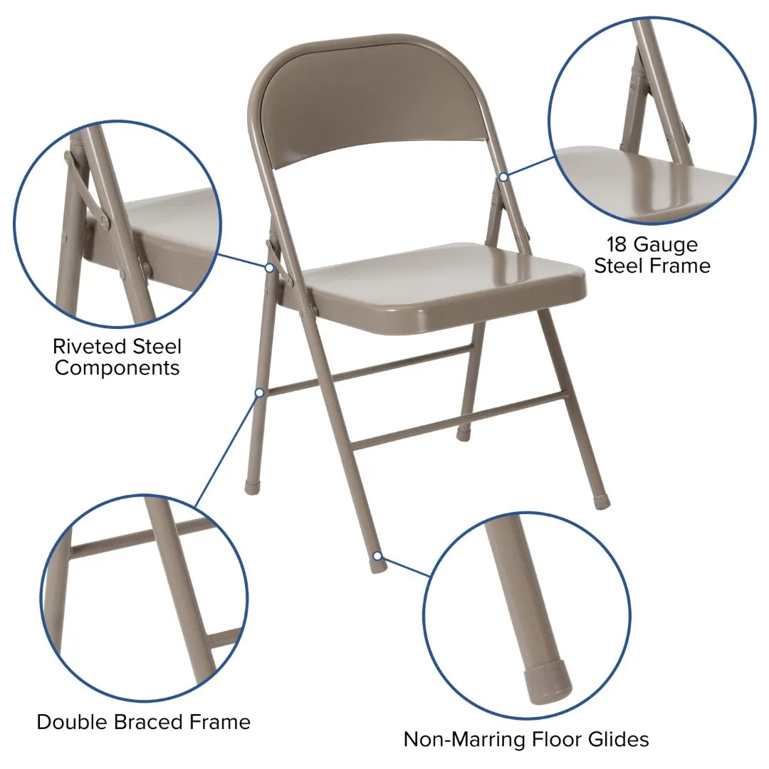 2-Pack Commercial Grade Folding Chairs, Double Braced Metal, Beige Finish