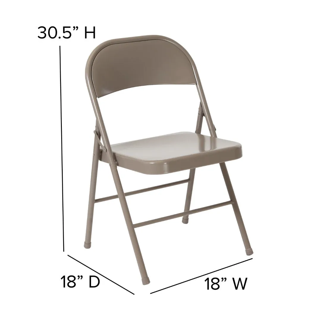 2-Pack Commercial Grade Folding Chairs, Double Braced Metal, Beige Finish
