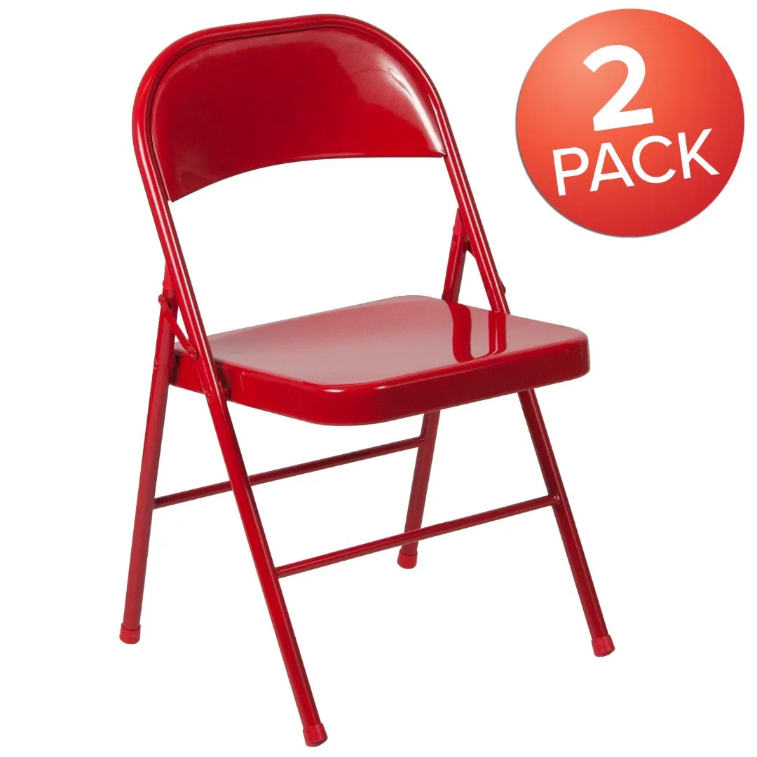 2-Pack Commercial Grade Folding Chairs, Double Braced Metal, Beige Finish