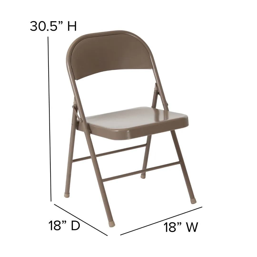 2-Pack Commercial Grade Folding Chairs, Double Braced Metal, Beige Finish