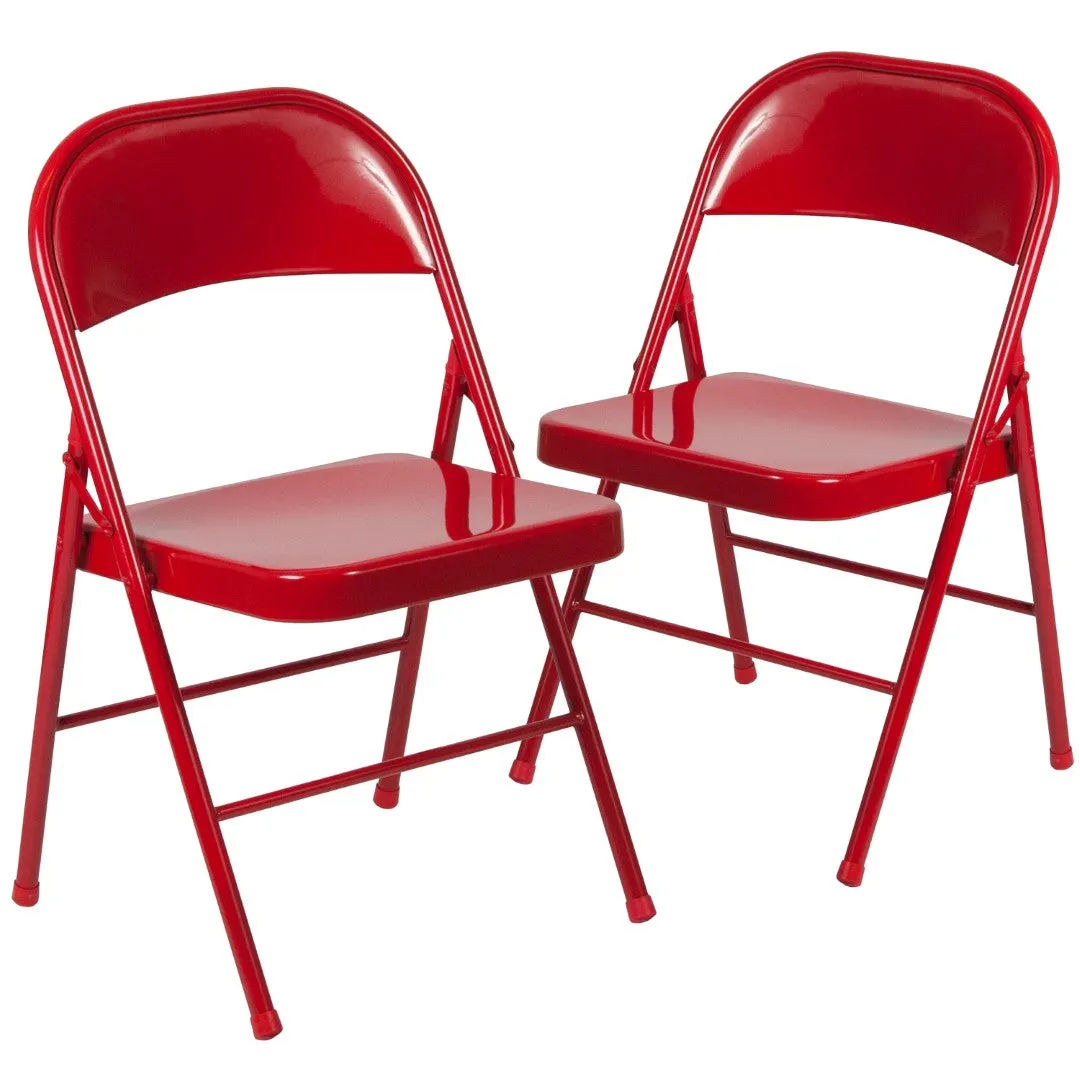 2-Pack Commercial Grade Folding Chairs, Double Braced Metal, Beige Finish