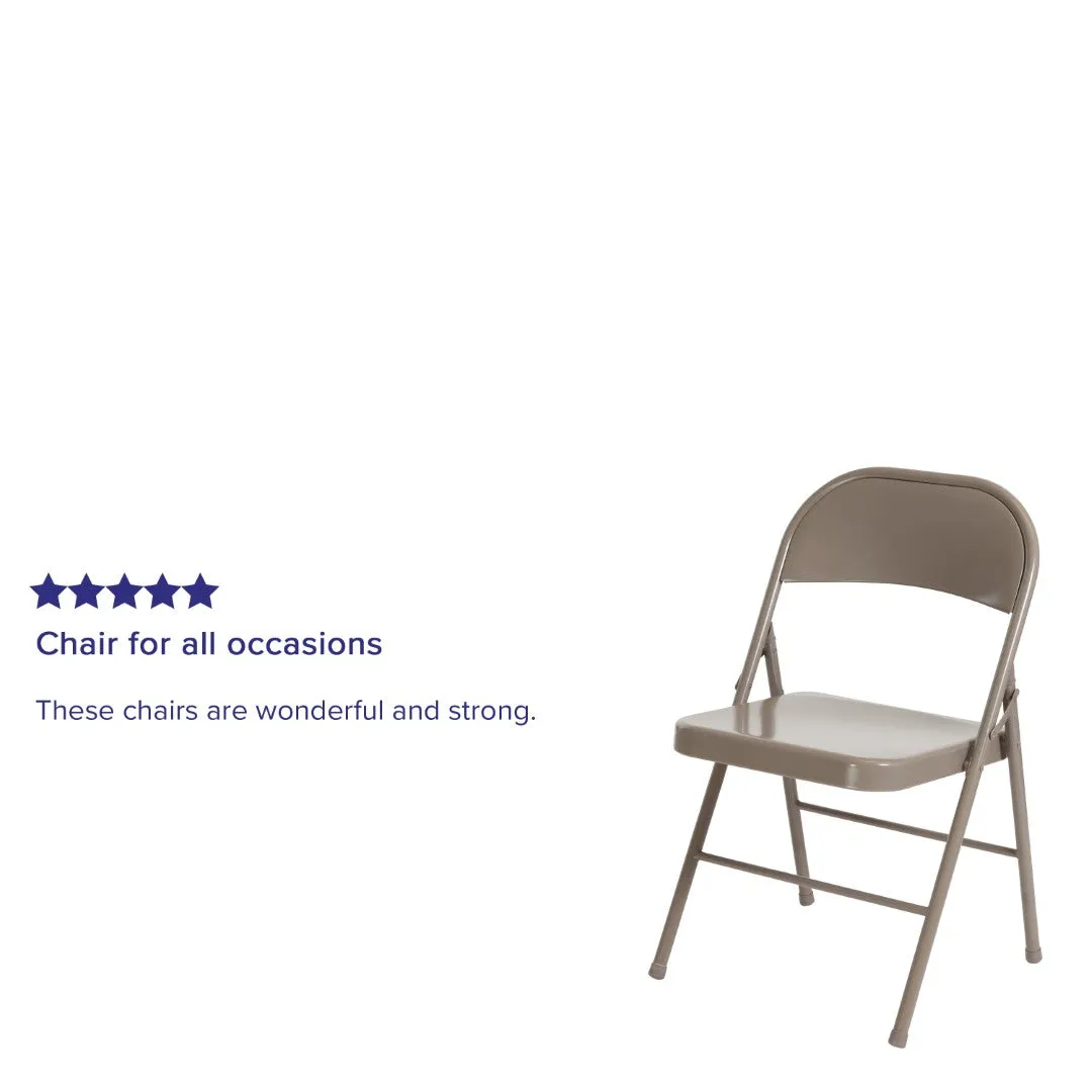 2-Pack Commercial Grade Folding Chairs, Double Braced Metal, Beige Finish