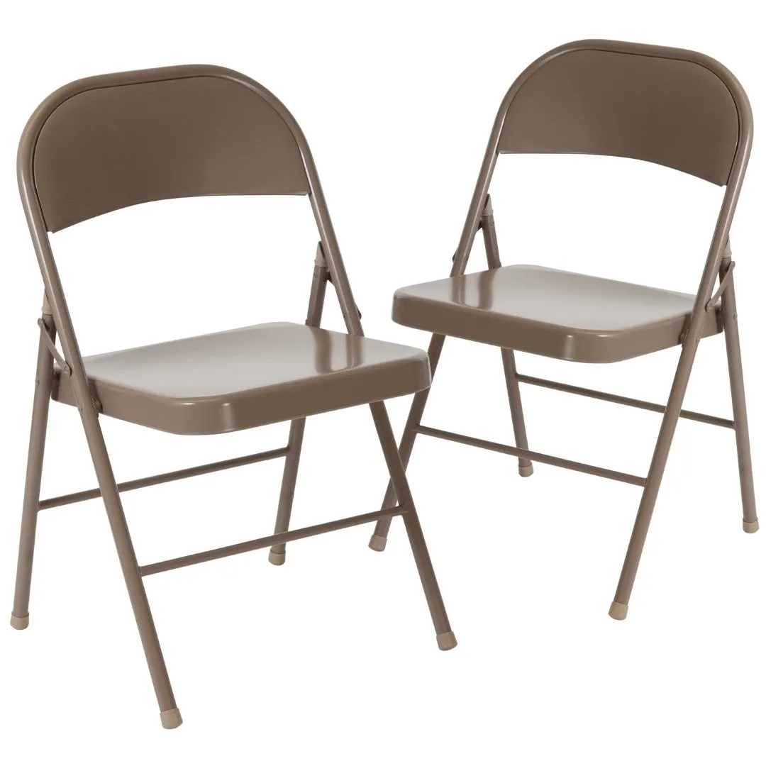 2-Pack Commercial Grade Folding Chairs, Double Braced Metal, Beige Finish