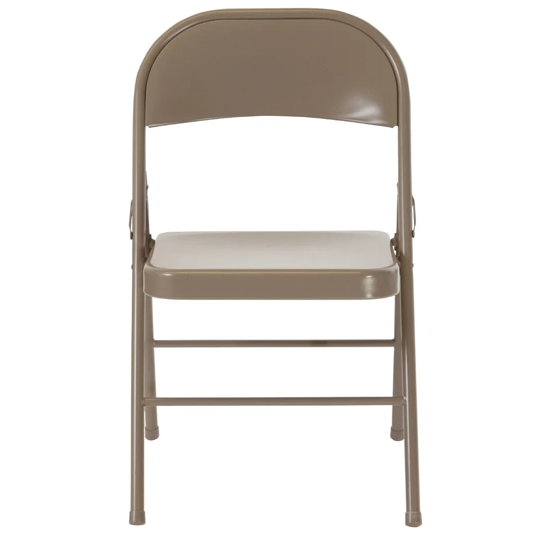 2-Pack Commercial Grade Folding Chairs, Double Braced Metal, Beige Finish