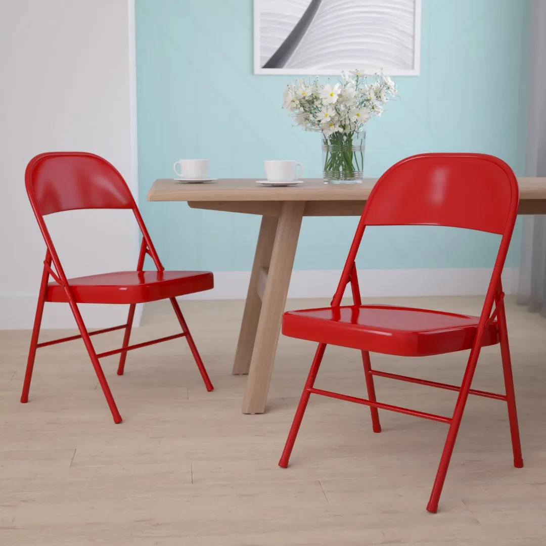 2-Pack Commercial Grade Folding Chairs, Double Braced Metal, Beige Finish