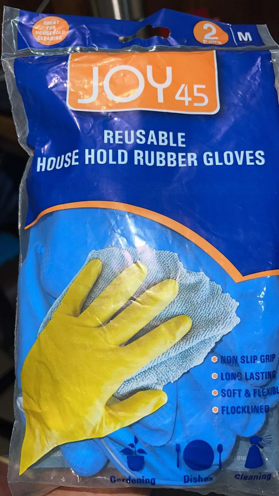 2 pair med yellow gloves For Types Of Purposes Like Washing Utensils, Gardening And Cleaning Toilet Etc.