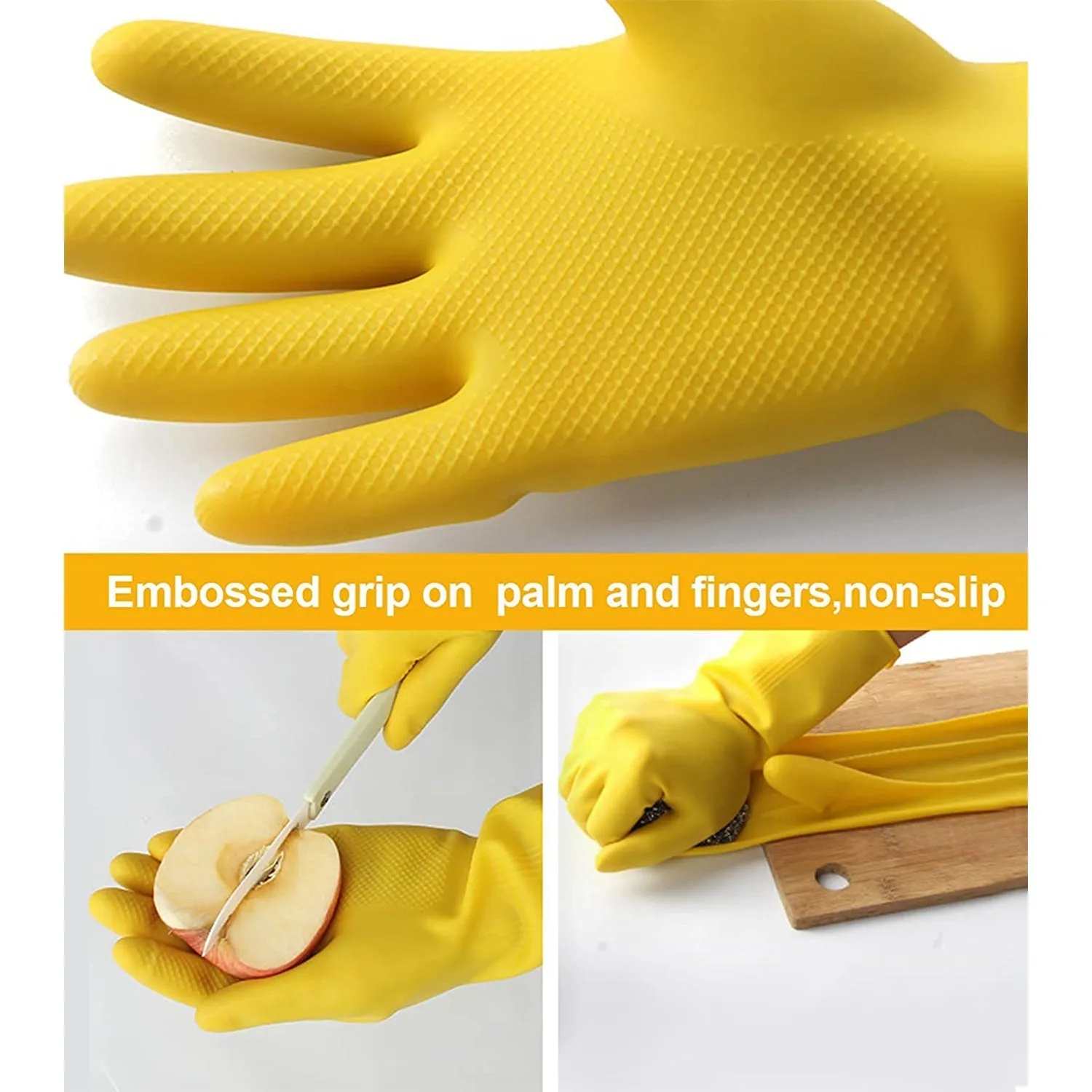 2 pair med yellow gloves For Types Of Purposes Like Washing Utensils, Gardening And Cleaning Toilet Etc.