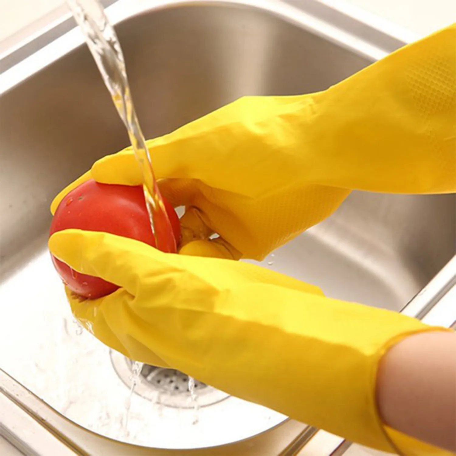 2 pair med yellow gloves For Types Of Purposes Like Washing Utensils, Gardening And Cleaning Toilet Etc.