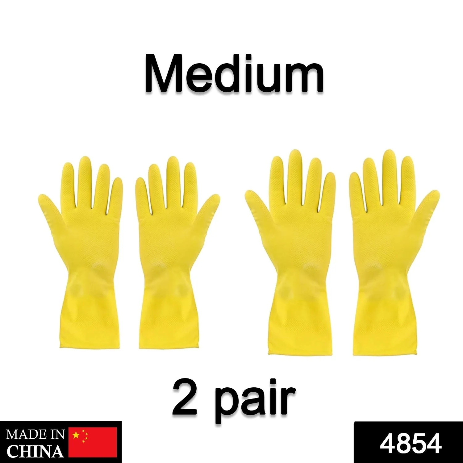 2 pair med yellow gloves For Types Of Purposes Like Washing Utensils, Gardening And Cleaning Toilet Etc.