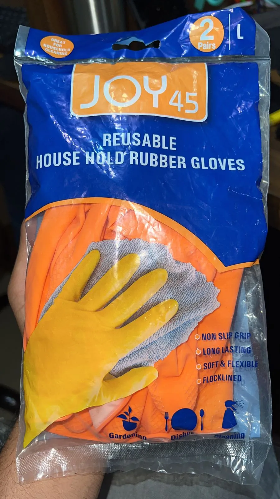 2 Pair Medium Orange  Gloves For Types Of Purposes Like Washing Utensils, Gardening And Cleaning Toilet Etc.