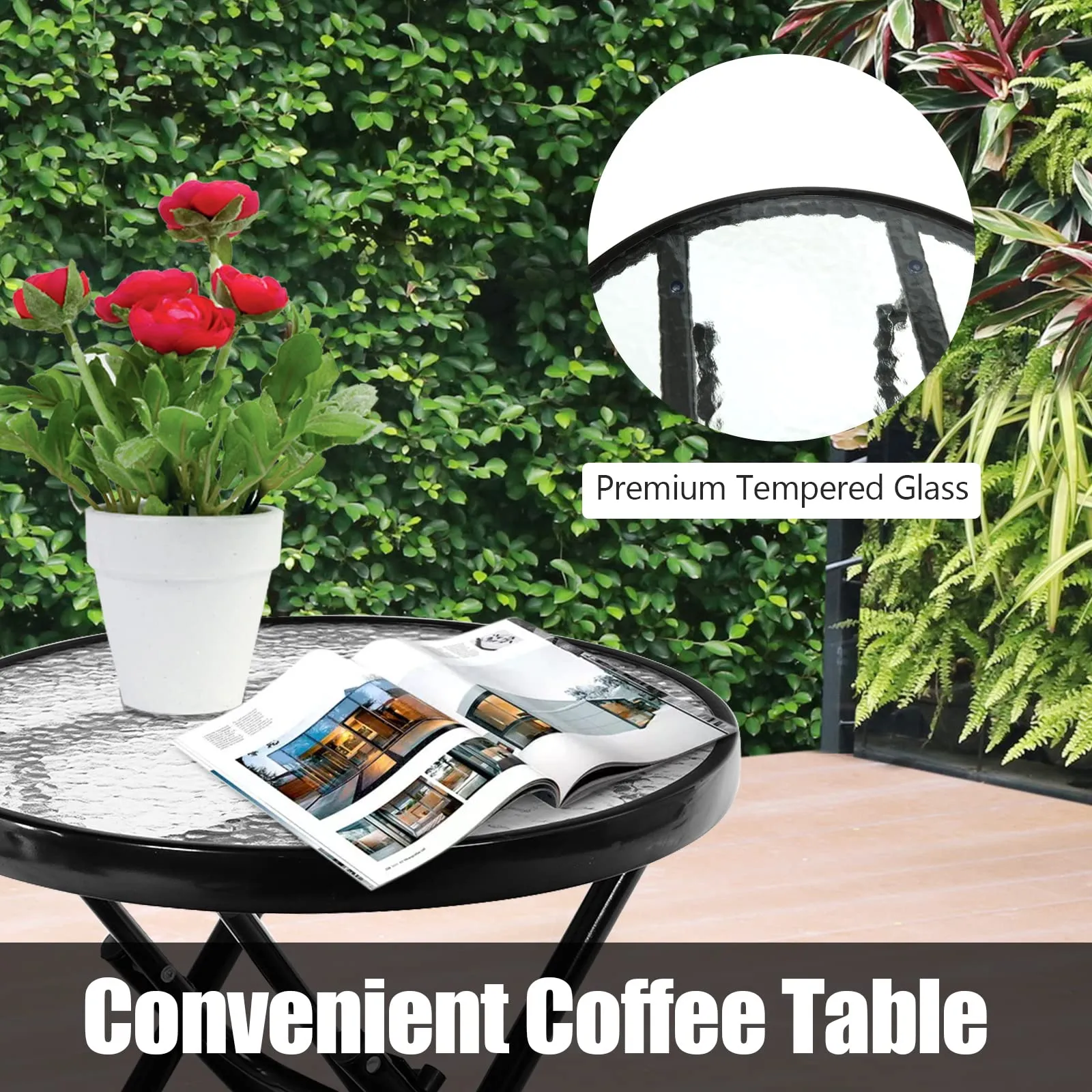 3 Pieces Folding Bistro Set, Outdoor Rocking Chairs with Round Table Set