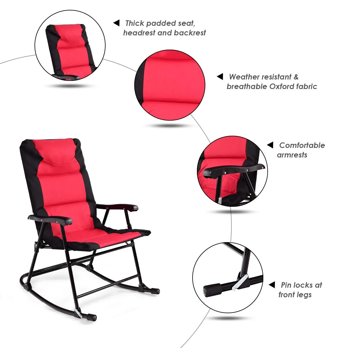3 Pieces Folding Bistro Set, Outdoor Rocking Chairs with Round Table Set