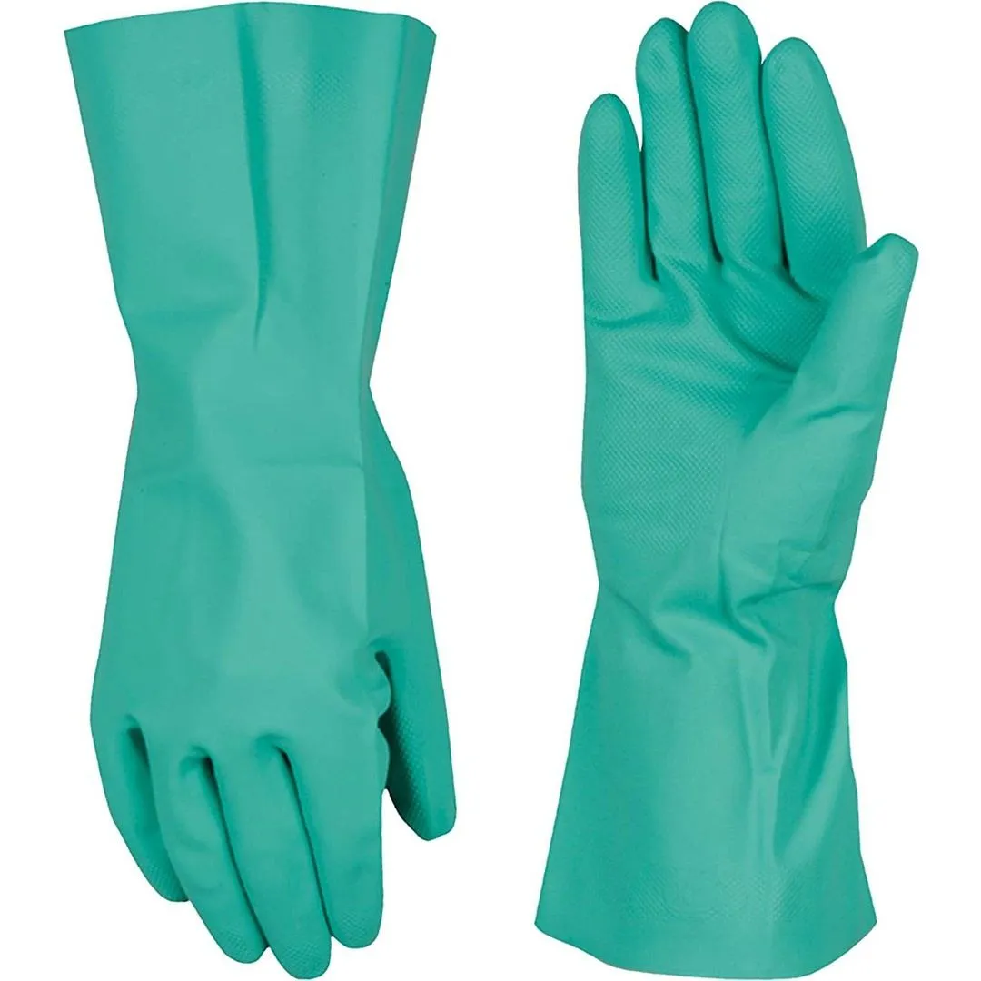 330mm 13'' Chemical resistant green nitrile diamond grip cotton lined nitrile gloves Abrasion-Lv4