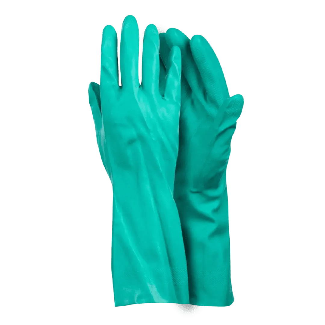 330mm 13'' Chemical resistant green nitrile diamond grip cotton lined nitrile gloves Abrasion-Lv4