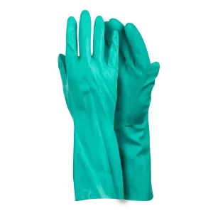 330mm 13'' Chemical resistant green nitrile diamond grip cotton lined nitrile gloves Abrasion-Lv4
