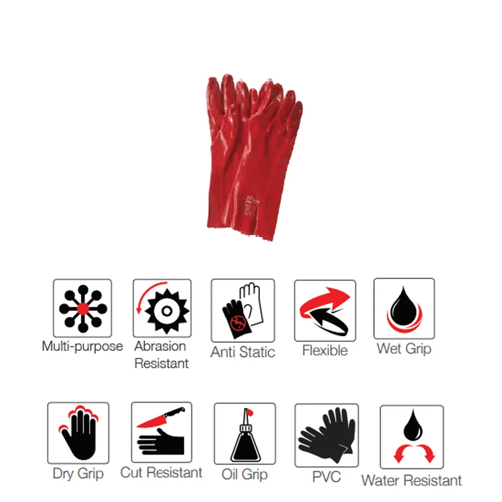 350mm 14'' Medium-duty Red PVC gloves Abrasion-Lv4