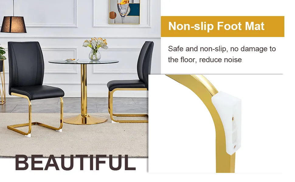63"X35.4" White Marble-Patterned Dining Table Set   4 Black PU Chairs, Gold Metal Legs. Modern Stylish Design.