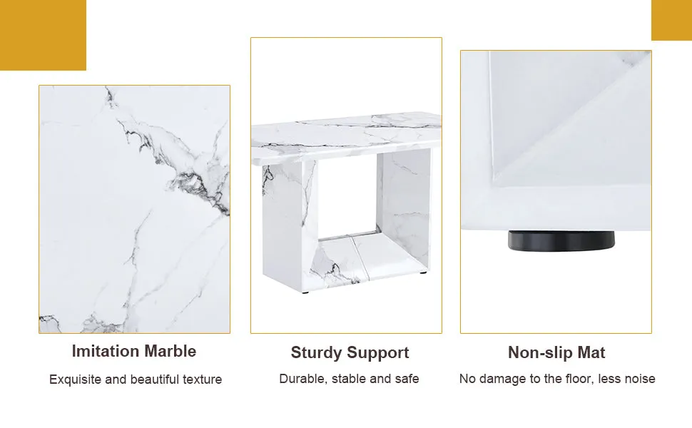 63"X35.4" White Marble-Patterned Dining Table Set   4 Black PU Chairs, Gold Metal Legs. Modern Stylish Design.