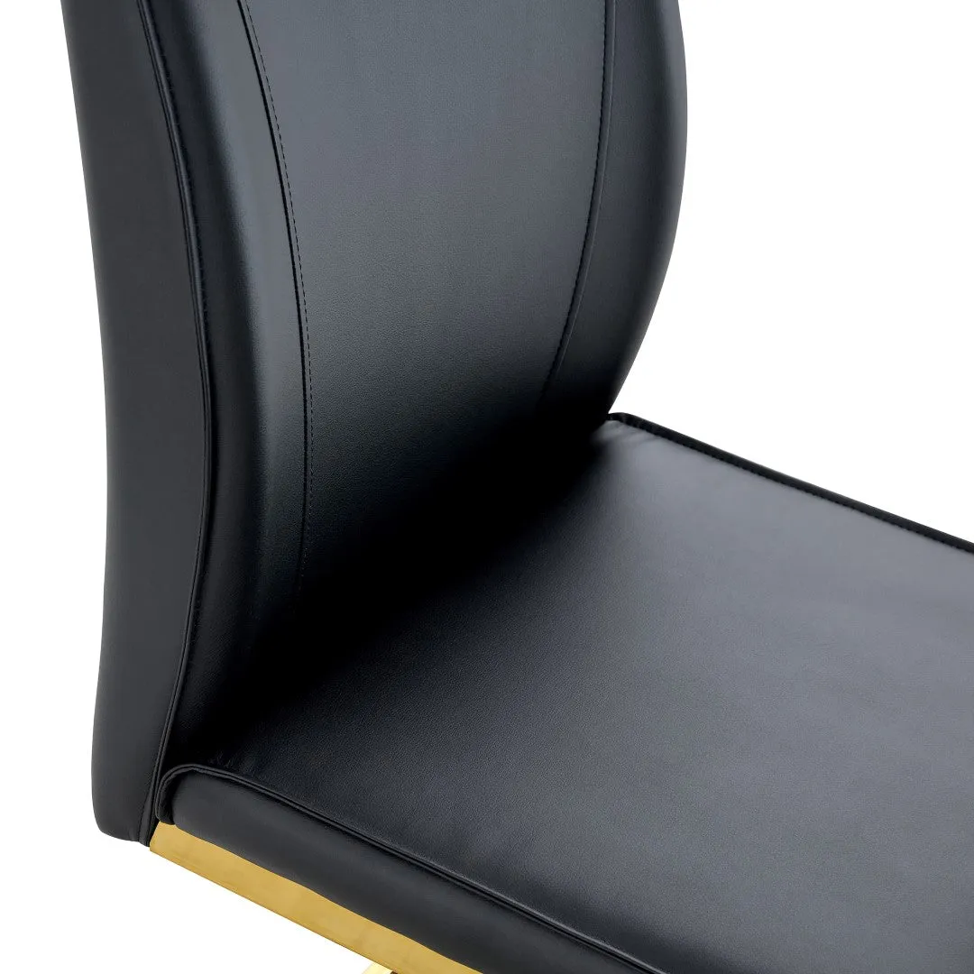 63"X35.4" White Marble-Patterned Dining Table Set   4 Black PU Chairs, Gold Metal Legs. Modern Stylish Design.