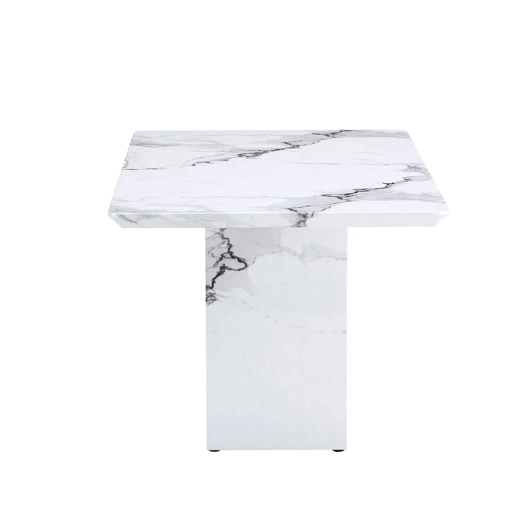 63"X35.4" White Marble-Patterned Dining Table Set   4 Black PU Chairs, Gold Metal Legs. Modern Stylish Design.