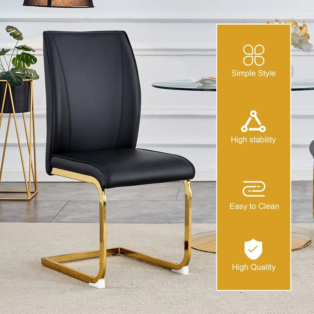 63"X35.4" White Marble-Patterned Dining Table Set   4 Black PU Chairs, Gold Metal Legs. Modern Stylish Design.