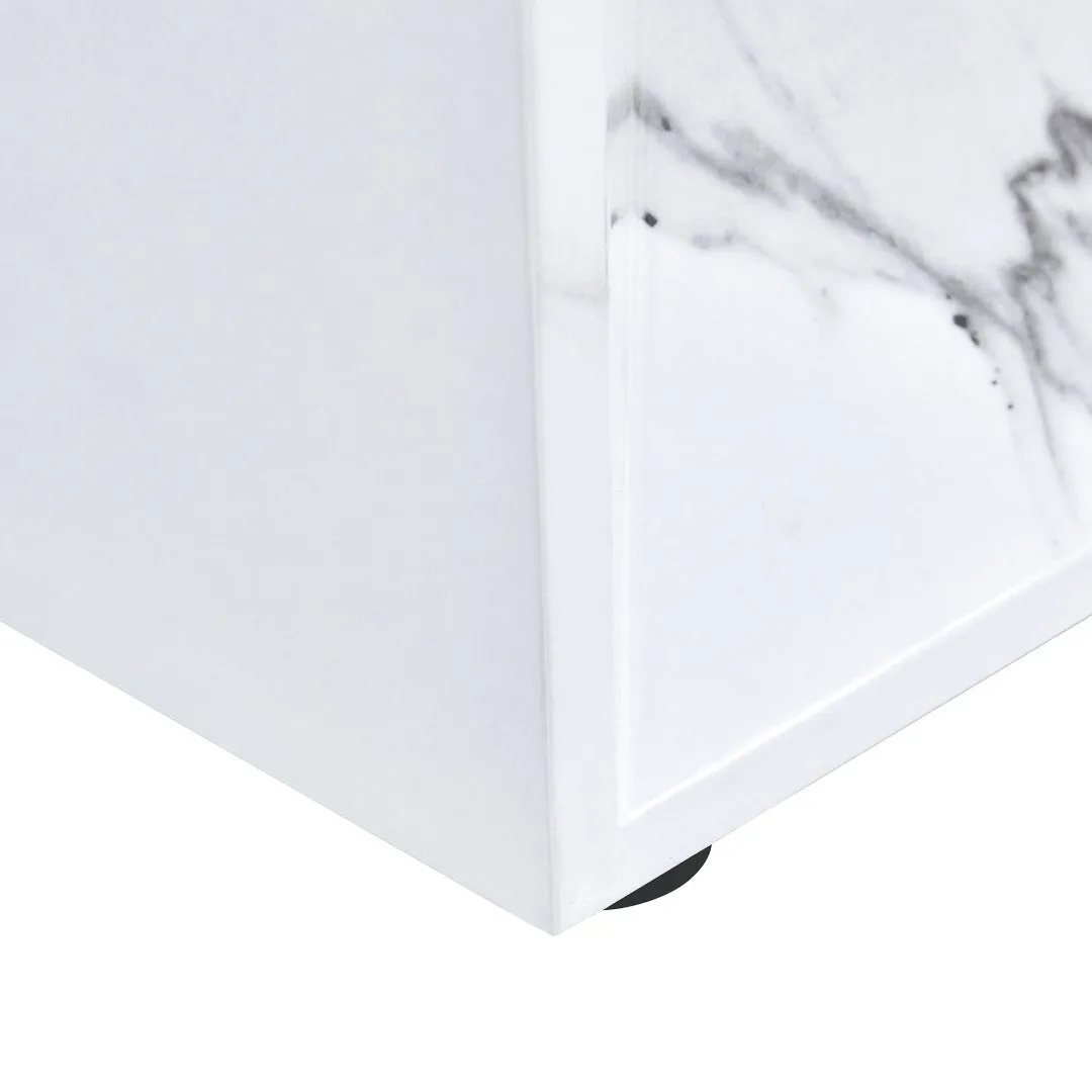63"X35.4" White Marble-Patterned Dining Table Set   4 Black PU Chairs, Gold Metal Legs. Modern Stylish Design.