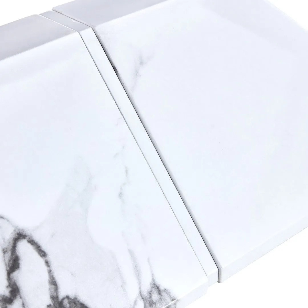 63"X35.4" White Marble-Patterned Dining Table Set   4 Black PU Chairs, Gold Metal Legs. Modern Stylish Design.