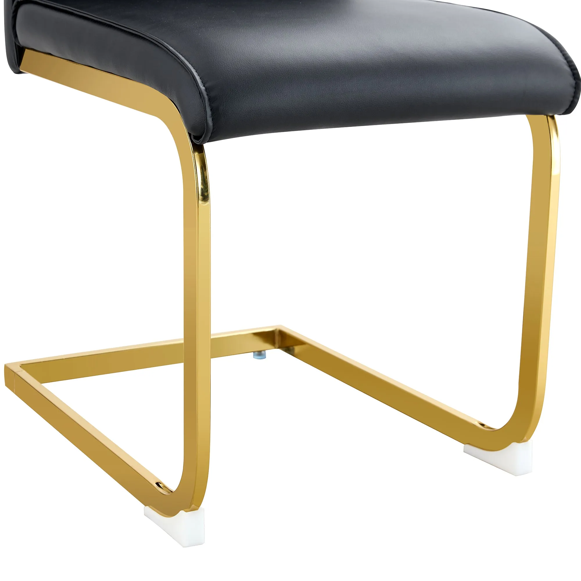 63"X35.4" White Marble-Patterned Dining Table Set   4 Black PU Chairs, Gold Metal Legs. Modern Stylish Design.