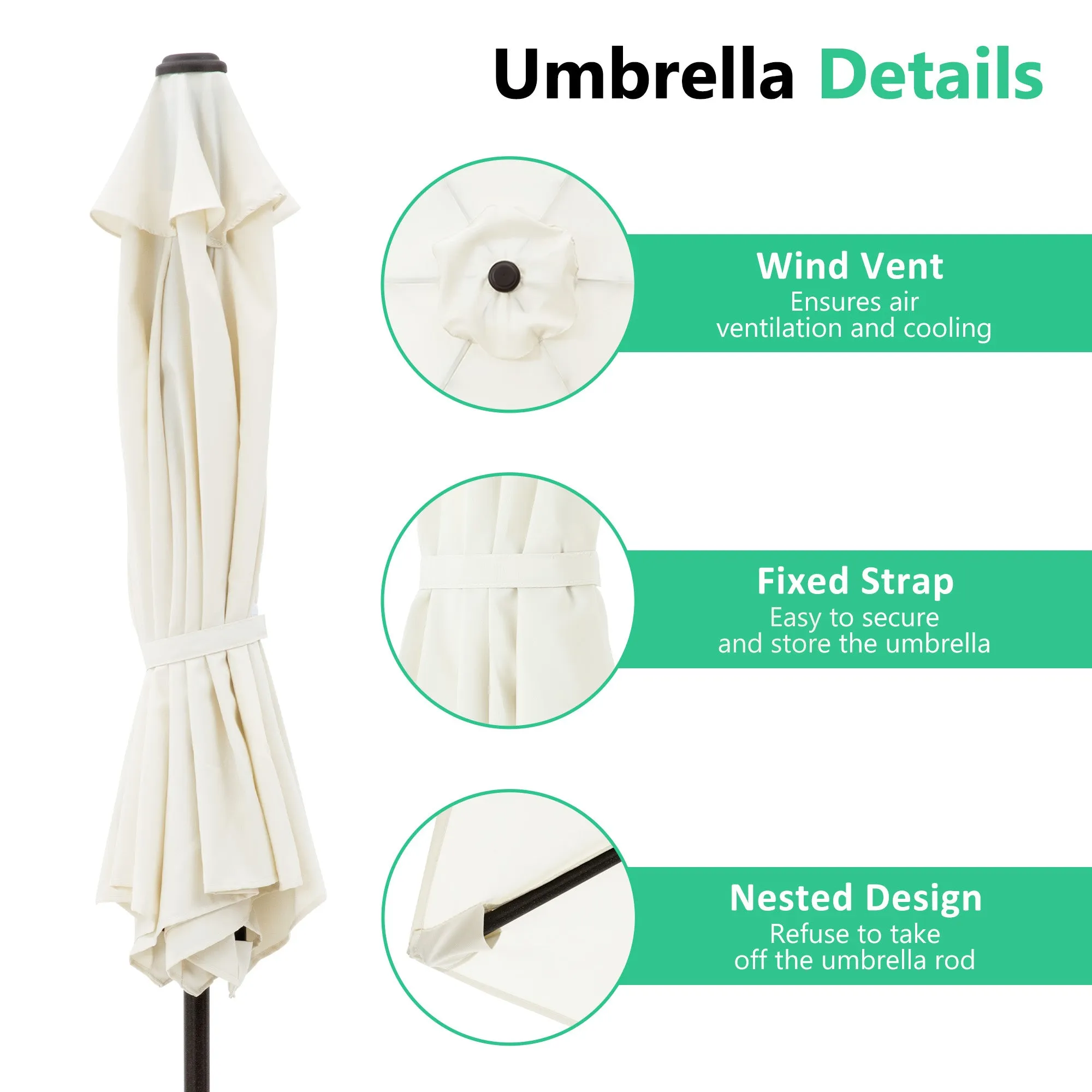 7.5ft Patio Umbrella with Push Button Tilt & Crank - Beige, UV Protection, Rust-Resistant