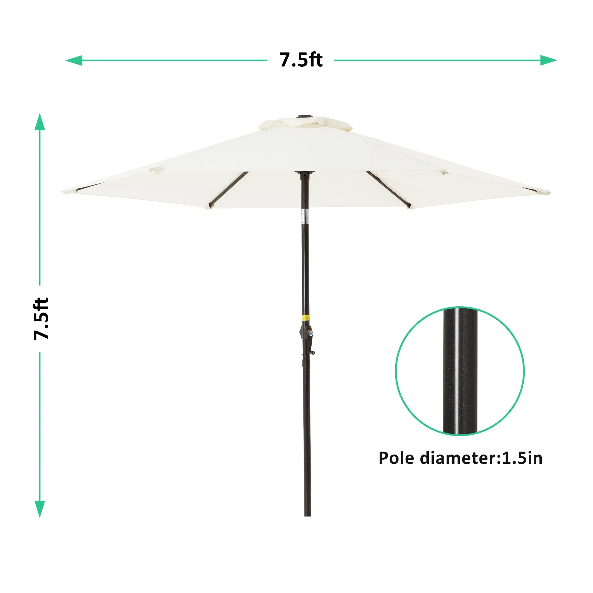 7.5ft Patio Umbrella with Push Button Tilt & Crank - Beige, UV Protection, Rust-Resistant