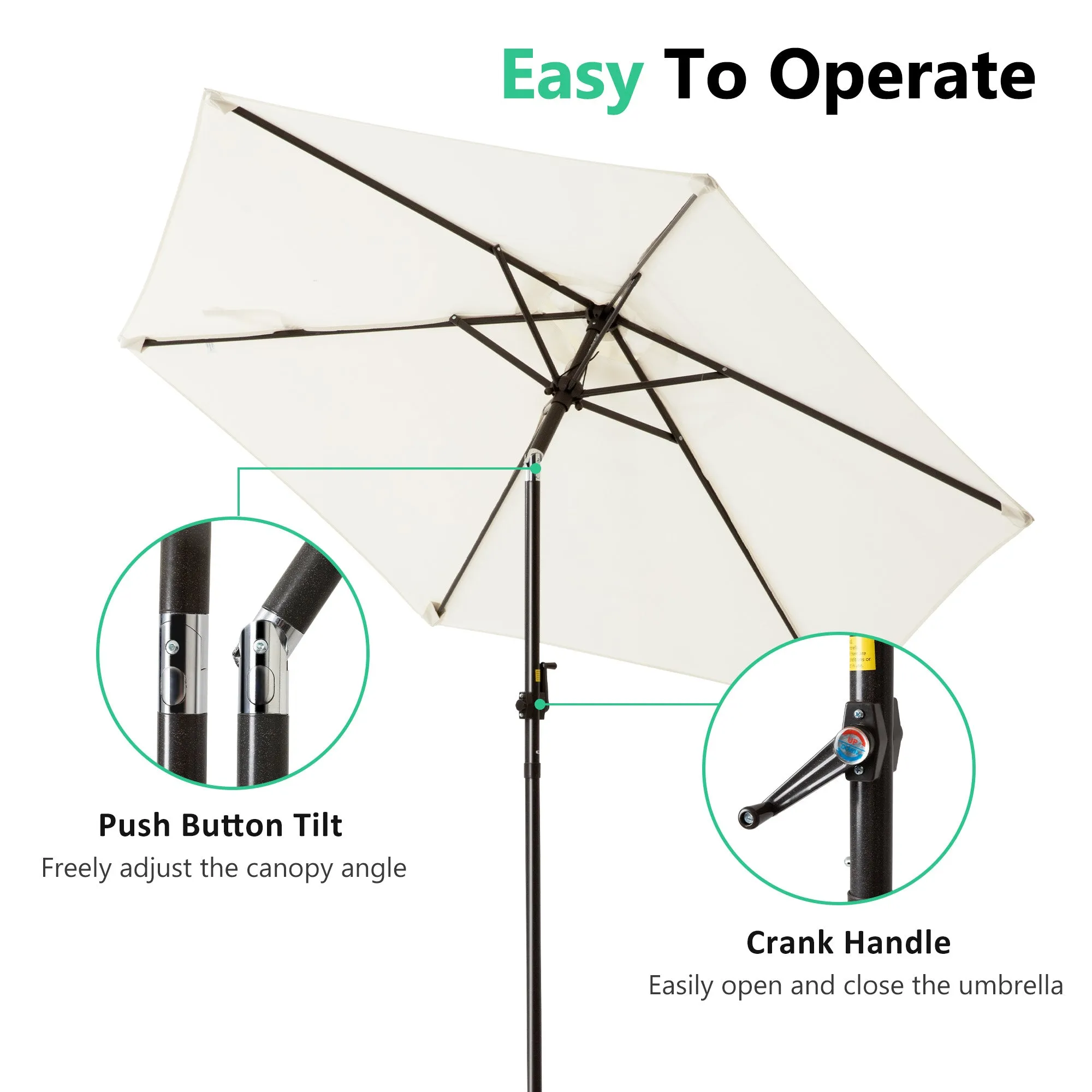 7.5ft Patio Umbrella with Push Button Tilt & Crank - Beige, UV Protection, Rust-Resistant