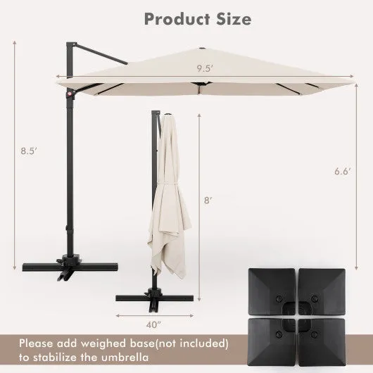9.5 Feet Square Patio Cantilever Umbrella with 360° Rotation-Beige
