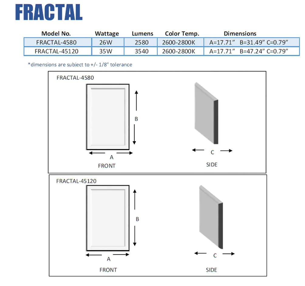 Aamsco ADA Fractal Backlit LED Mirror with Beveled Matte Border - 2 Sizes