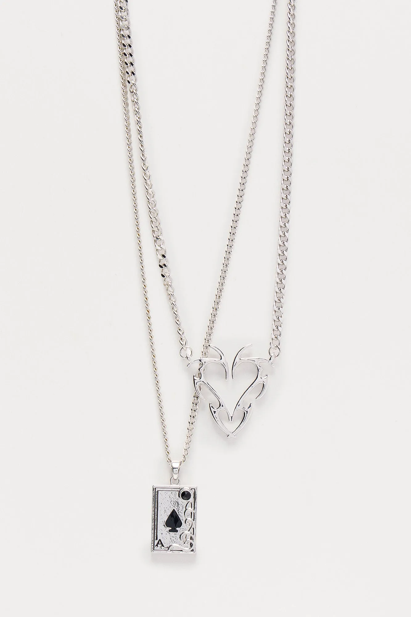 Ace Of Spades 2 Piece Necklace Set - Silver