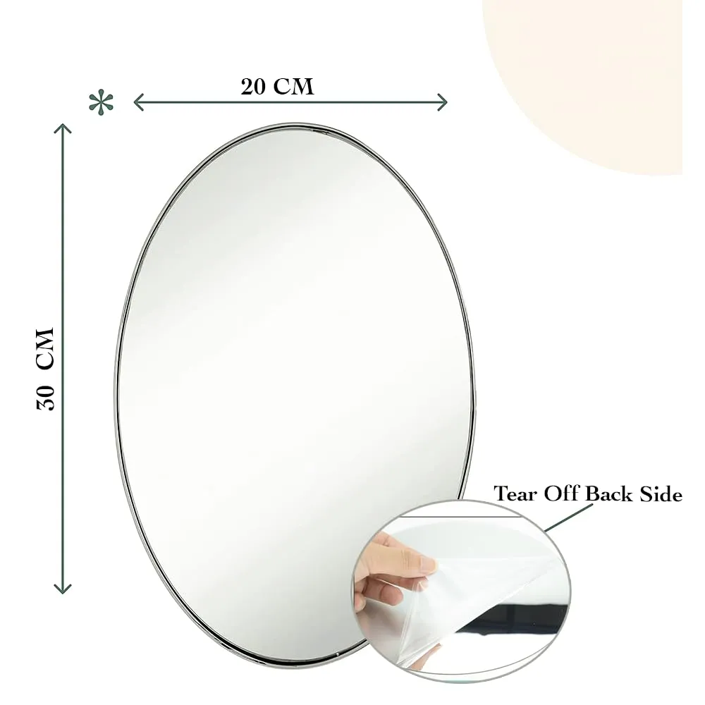 Adhesive Mirror Sticker In The Oval Shape For Use On Walls Bathrooms, Bedrooms, Living Rooms, And Basins; Durable Plastic Wall Mirror, Silver