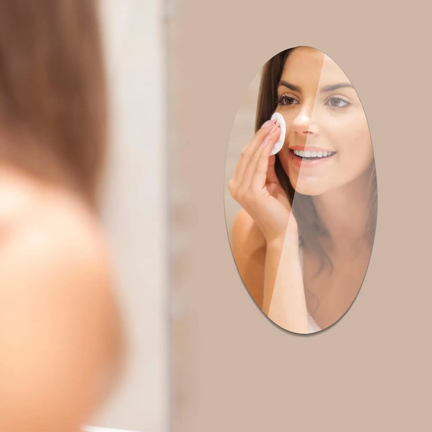 Adhesive Mirror Sticker In The Oval Shape For Use On Walls Bathrooms, Bedrooms, Living Rooms, And Basins; Durable Plastic Wall Mirror, Silver